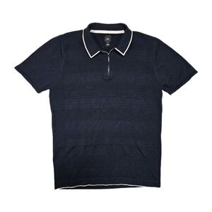 River Island 1/4 Zip Knit Polo Shirt Mens M Waffle Vented Sweater School Uniform